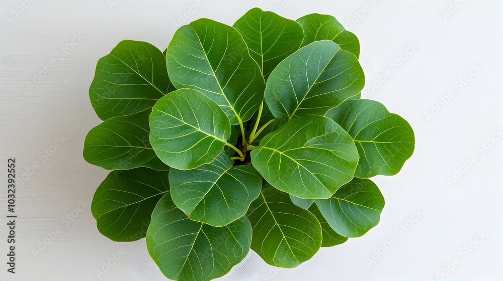 Poster lush verdant ficus benjamina leaves arranged in a concentric circular pattern weeping fig plant fram