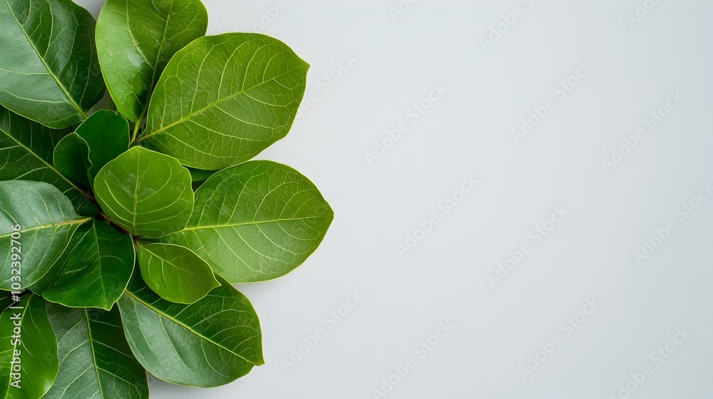 Poster lush verdant ficus benjamina leaves arranged in a concentric circular pattern weeping fig plant fram