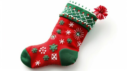 Festive Red and Green Christmas Stocking with Pom Pom