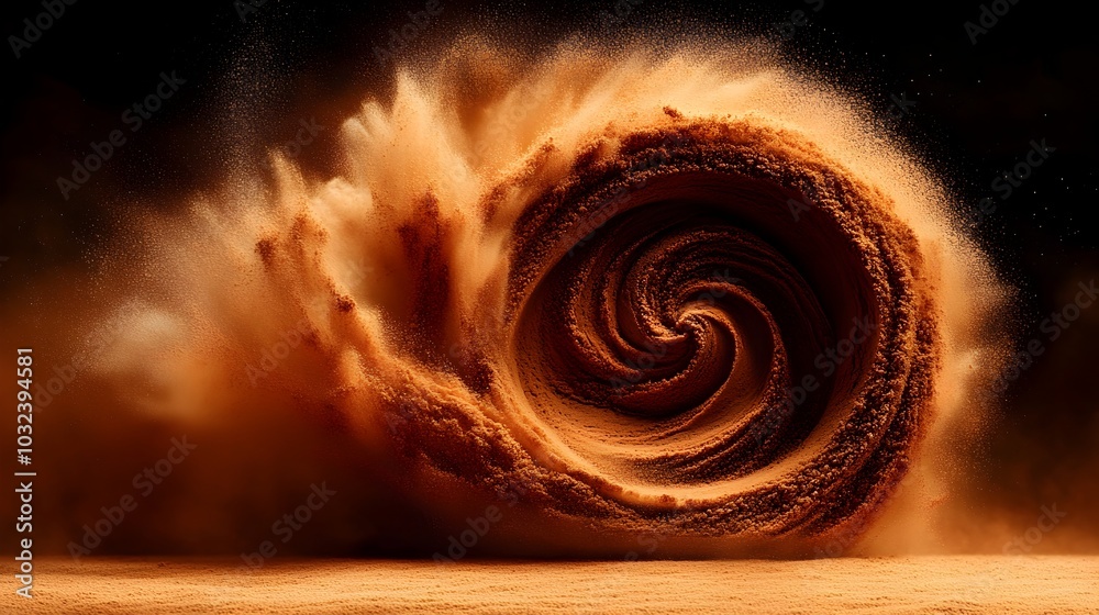 Fototapete Swirling Patterns of Powdered Coffee An Abstract and Captivating Visual Composition Featuring Delicate Ephemeral and Intricate Textures with Dramatic Lighting and Renaissance Influenced Aesthetics