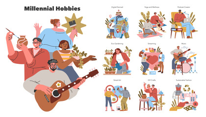 Millennial Hobbies. Flat Vector Illustration