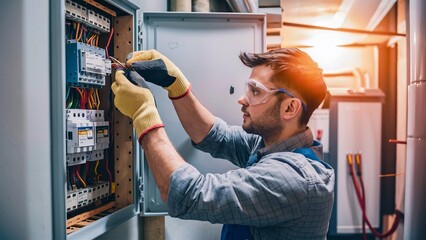 Electrician Installing Circuit Breaker in Residential Electrical Panel