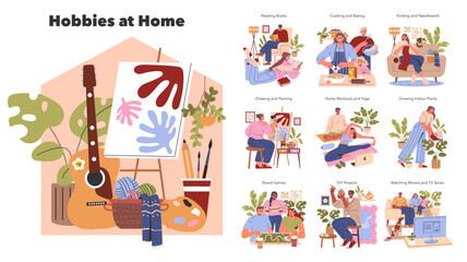 Hobbies at Home. Flat Vector Illustration