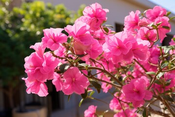 Obraz premium A single pink bougainvillea flower in full bloom with delicate petals and vibrant color