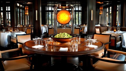 Elegant Fine Dining Restaurant Interior with Salad Display