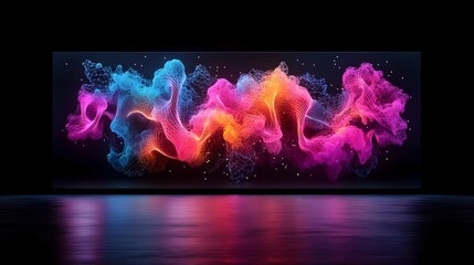 A visualization of a protein folding simulation displayed on a large holographic screen featuring glowing strands and shifting molecules in real time