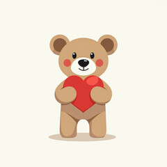 Obraz premium Teddy bear holding a red heart on cream background