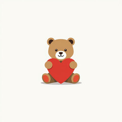 Teddy bear holding a red heart on cream background
