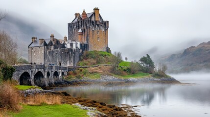 Eerie Castle in Mist.
