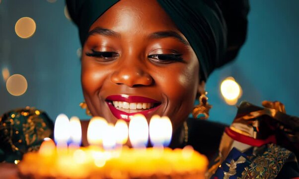 Zimbabwean Woman Lighting Candles on a Birthday Cake