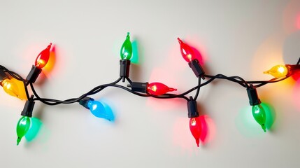 Colorful Christmas String Lights on White Background