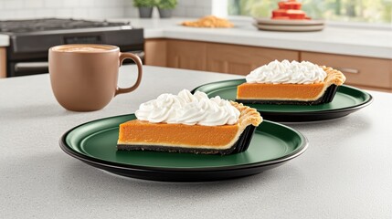 Delicious Pumpkin Pie with Whipped Cream on Plate