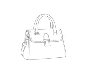Vector designer ladies handbag silhouette and line art.one line drawing illustration.