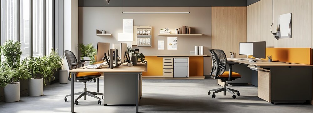 125. A bright office desk with minimal decor, perfect for product display