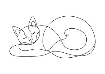 Minimalist Line Art of a Sleeping Cat – Continuous Line Vector Illustration
