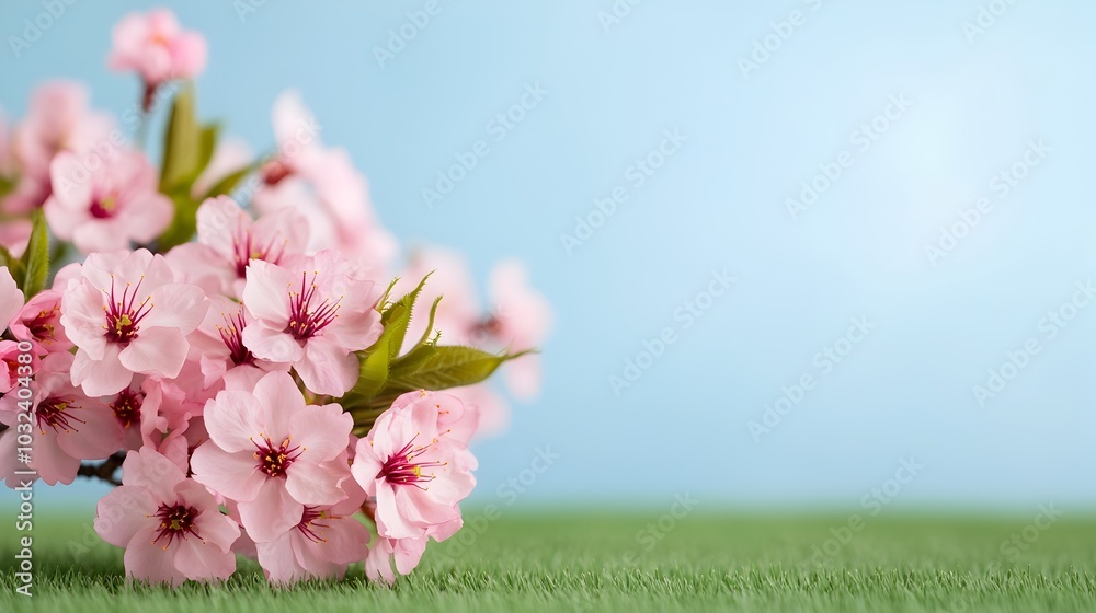 Poster stunning cherry blossom tree in full bloom on a bright and sunny spring day with delicate pink petal