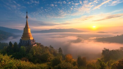  Panorama Sunrise and misty at Doi Phatang viewpoint