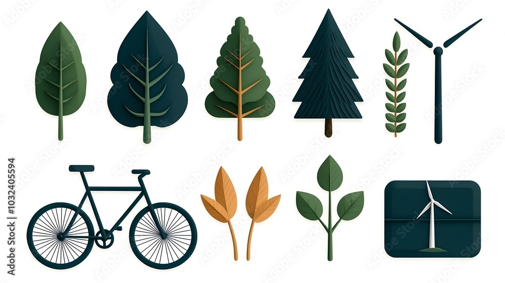 Aufkleber comprehensive collection of eco friendly solid icons featuring green symbols forest elements electri