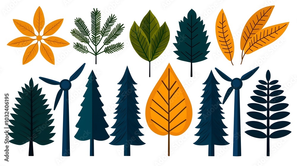 Poster comprehensive environmental icon set showcasing a variety of nature inspired and renewable energy sy