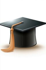 Stylish black graduation cap with a golden tassel resting on a smooth surface