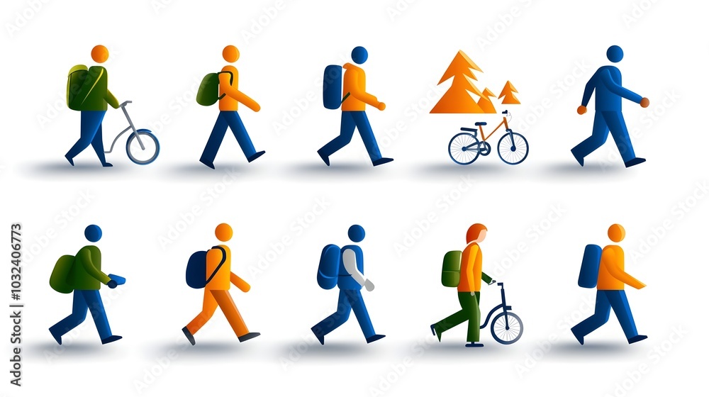 Poster Stylized two color people icons depicting a diverse range of lifestyles and activities designed with a clean dynamic and minimalistic aesthetic to suit modern designs infographics