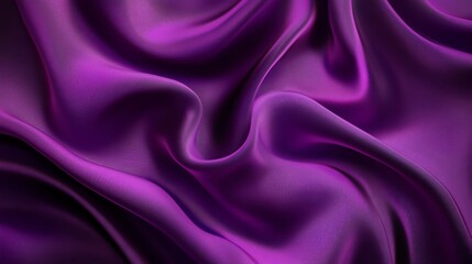 Obraz premium dark purple silk fabric with flowing waves, draped elegantly on a velvet backdrop, creates a luxurious and shiny texture
