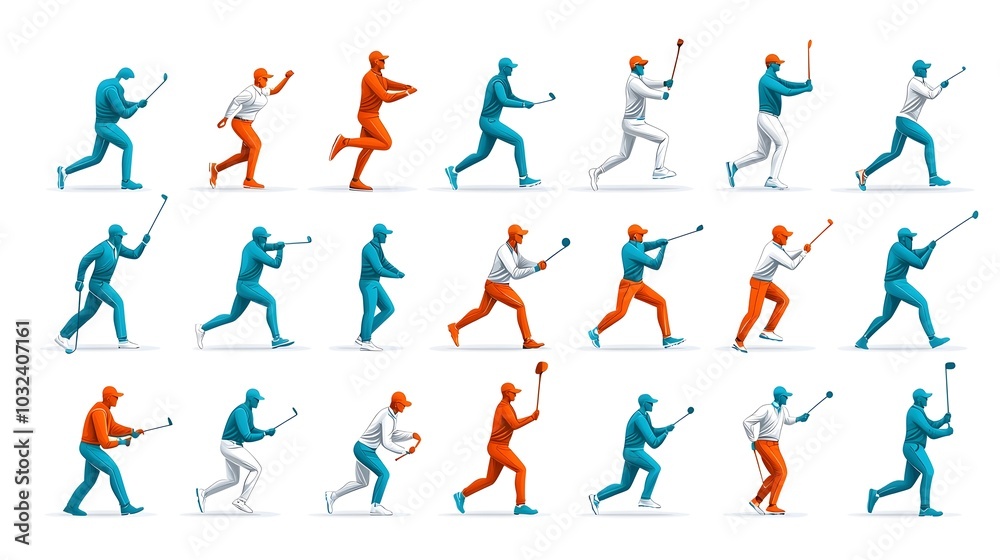 Aufkleber Minimalist two color icon set featuring various people in dynamic action poses suitable for use in web and mobile design user interfaces infographics and other creative applications