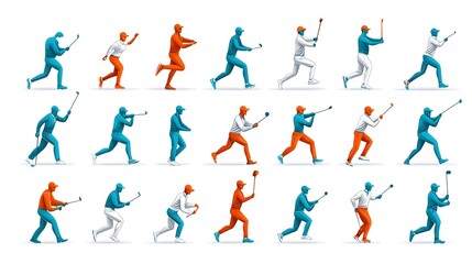 Minimalist two color icon set featuring various people in dynamic action poses suitable for use in web and mobile design user interfaces infographics and other creative applications