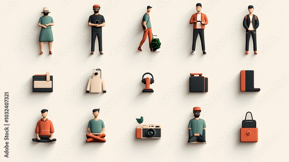 Leinwandbilder diverse minimalist icons featuring characters in dynamic poses and engaging in a variety of activiti