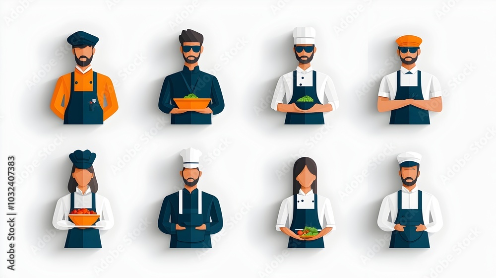 Poster Minimalistic two color silhouette icons depicting a variety of professional roles and occupations designed with a clean and modern aesthetic for use in business corporate