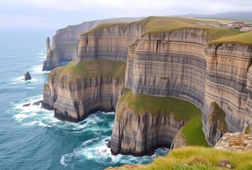 Coastal Cliffs A breathtaking view of towering coastal cliffs wi