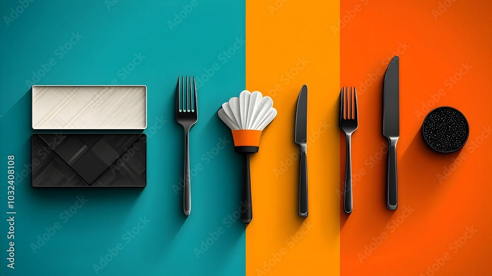 Poster a set of icons representing essential catering elements such as fork knife waiter and chef hat for h