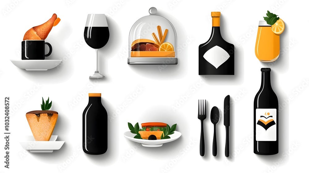 Aufkleber set of contemporary icons representing essential elements of high end catering and hospitality servi