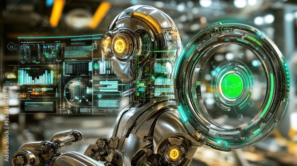 Aufkleber Futuristic Robot with Digital Interfaces and Glowing Eyes