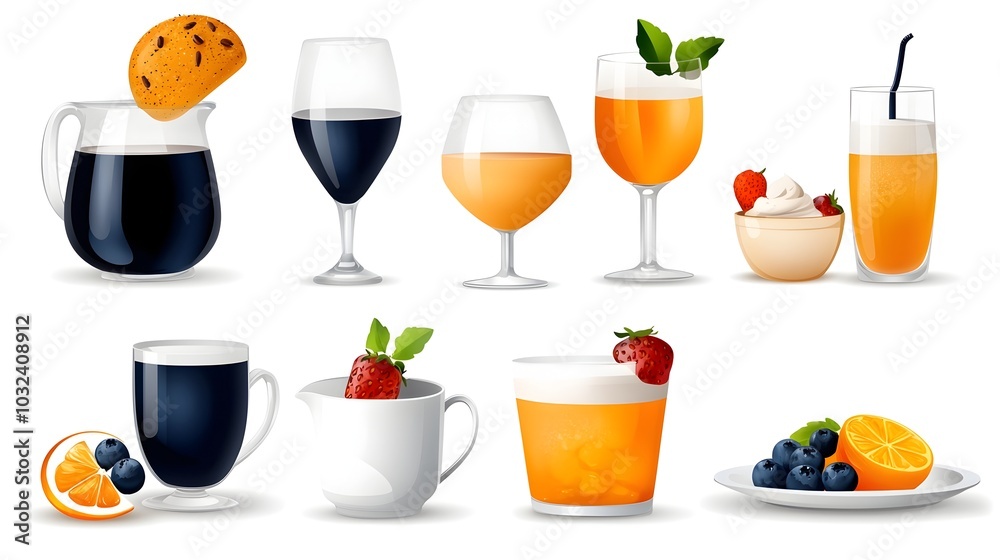 Aufkleber stylized icon set featuring essential catering and dining elements such as a serving tray cloche cov