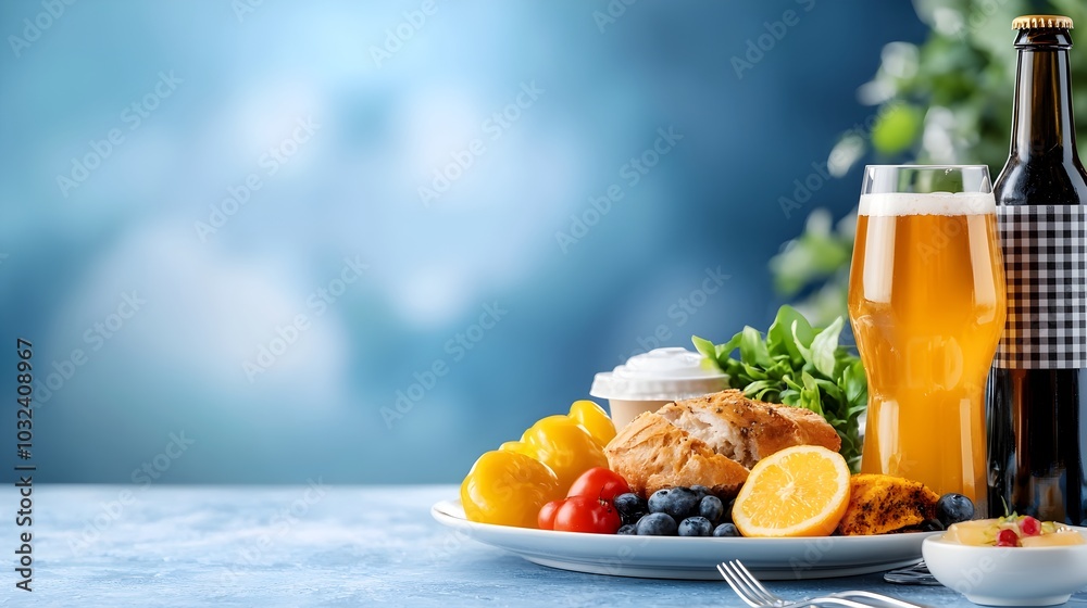 Poster minimalist icons depicting various beverages and food items with cutlery designed for catering resta