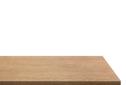 Side view of empty wooden table isolated PNG transparent.
