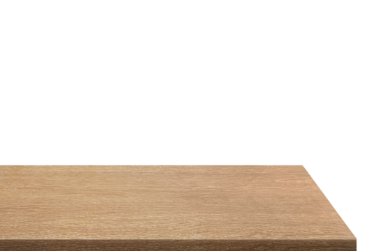 Side view of empty wooden table isolated PNG transparent.