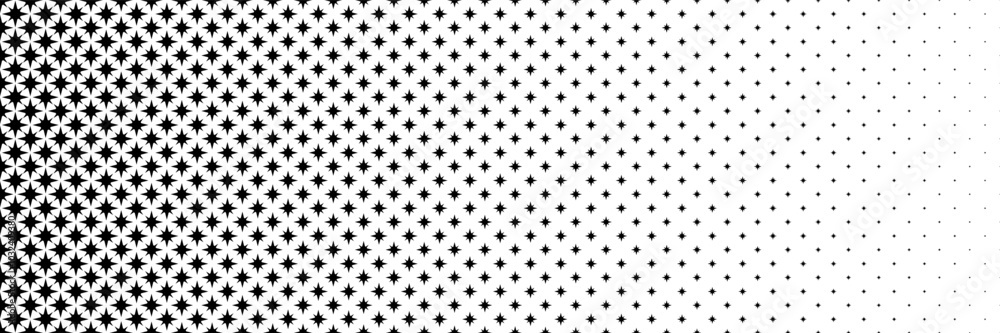 Poster horizontal halftone of glitter black star design for pattern and background.