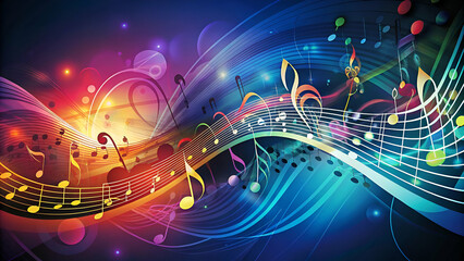 music-inspired background with dynamic notes and colorful patterns, ideal for concert posters, album covers, or digital content about music