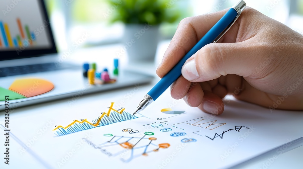 Poster Handwritten icons featuring business management data inspection and for evaluation on a white background  Graphic design for info graphics analytics reports audits and process management dashboards