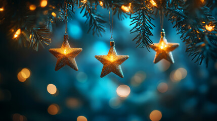 Winter Night Scene with Glowing Stars and Decorations