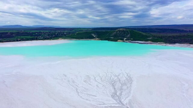 Aerial view of a tailings pond for waste from a chemical plant near to Devnya, Varna, Bulgaria