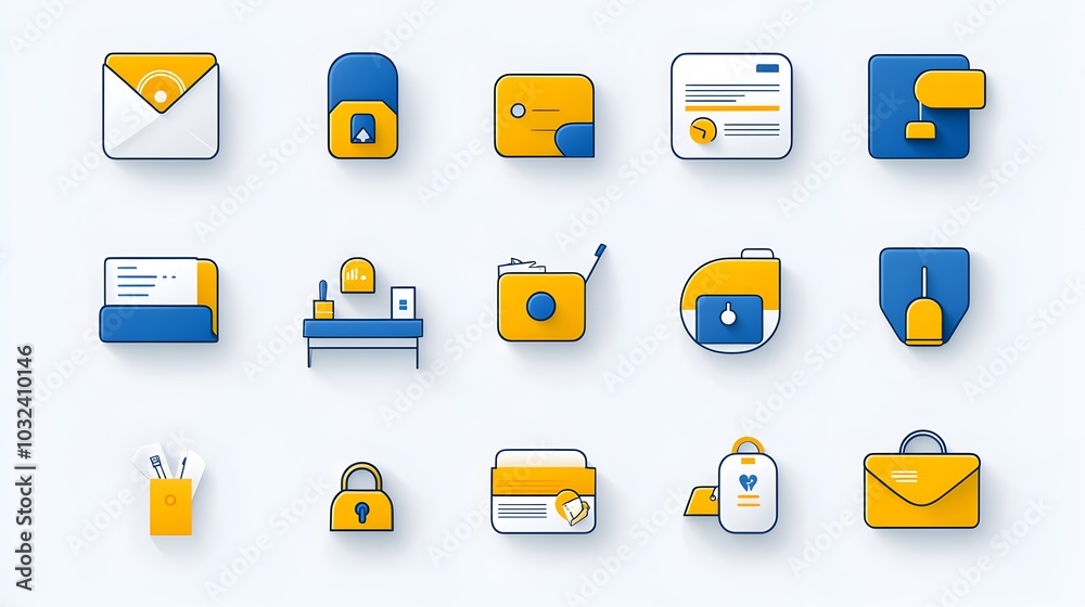 Poster minimalist depicting a set of icons representing a reception desk receptionist hotel bell and custom