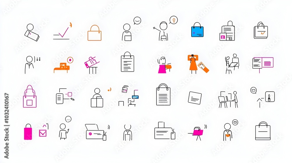 Aufkleber minimalist showcasing a set of reception desk icons representing staff information and services for 