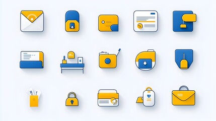 Minimalist depicting a set of icons representing a reception desk receptionist hotel bell and customer service for a modern office hospitality or business setting