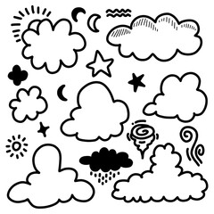 Doodle sketch style of weather icons cartoon hand drawn illustration for concept design.