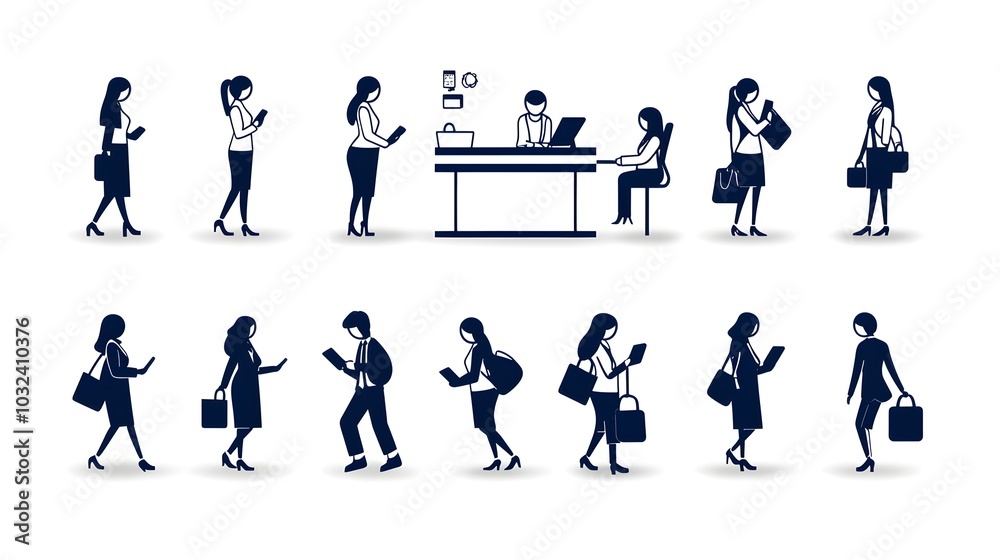 Leinwandbilder sleek and modern reception desk icon set featuring a guest receptionist and counter line design elem