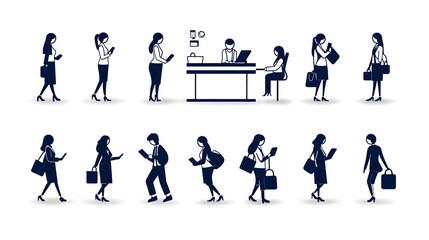 Sleek and modern reception desk icon set featuring a guest receptionist and counter line design elements  Ideal for business office hotel or lobby scenes depicting professional customer service