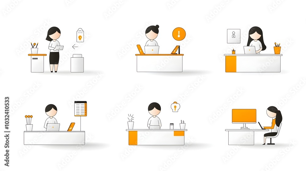 Fototapete detailed showcasing a contemporary desk setup with staff guest and client service line icons for a p